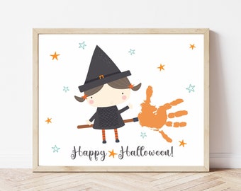 Halloween Handprint Art, Fall Handprint Craft for Kids, Happy Halloween Witch Craft, Halloween Activity for Preschool, Daycare, Homeschool
