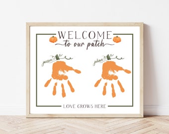 Personalized Fall Handprint Art, Welcome to Our Patch, Fall Halloween DIY Wall Art for Kids Room Playroom, Kids Pumpkin Handprint Keepsake