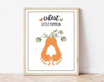 Kids Handprint Art, Footprint Art, Fall Handprint, Cutest Little Pumpkin Halloween Handprint Art, Footprint Keepsake, Handprint Keepsake