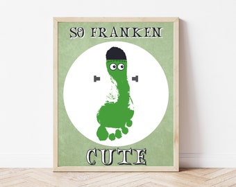 Frankenstein Halloween Handprint Art, Fall Footprint Craft, Daycare or Preschool Art Project, Halloween Craft for Kids, Kids Handprint