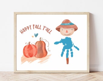 Fall Handprint Art, Handprint Footprint Art for Kids, DIY Craft for Daycare Preschool Pre-K Homeschool, Pumpkin Handprint, Fall Scarecrow