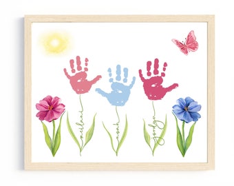 Personalized Gift for Mothers Day Birthday Flower Handprint Art DIY Gift from Kids DIY Mothers Day Keepsake for Mom Grandma Aunt Stepmom