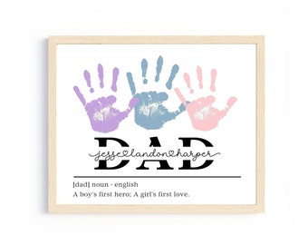 Personalized Handprint Art for Dad with Children's names DIY Fathers Day Gift Birthday Gift from Kids Baby Handprint Craft Keepsake for Dad