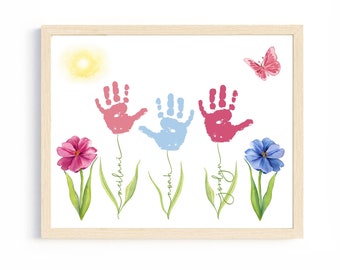 Personalized Gift for Mothers Day Birthday Flower Handprint Art DIY Gift from Kids DIY Mothers Day Keepsake for Mom Grandma Aunt Stepmom