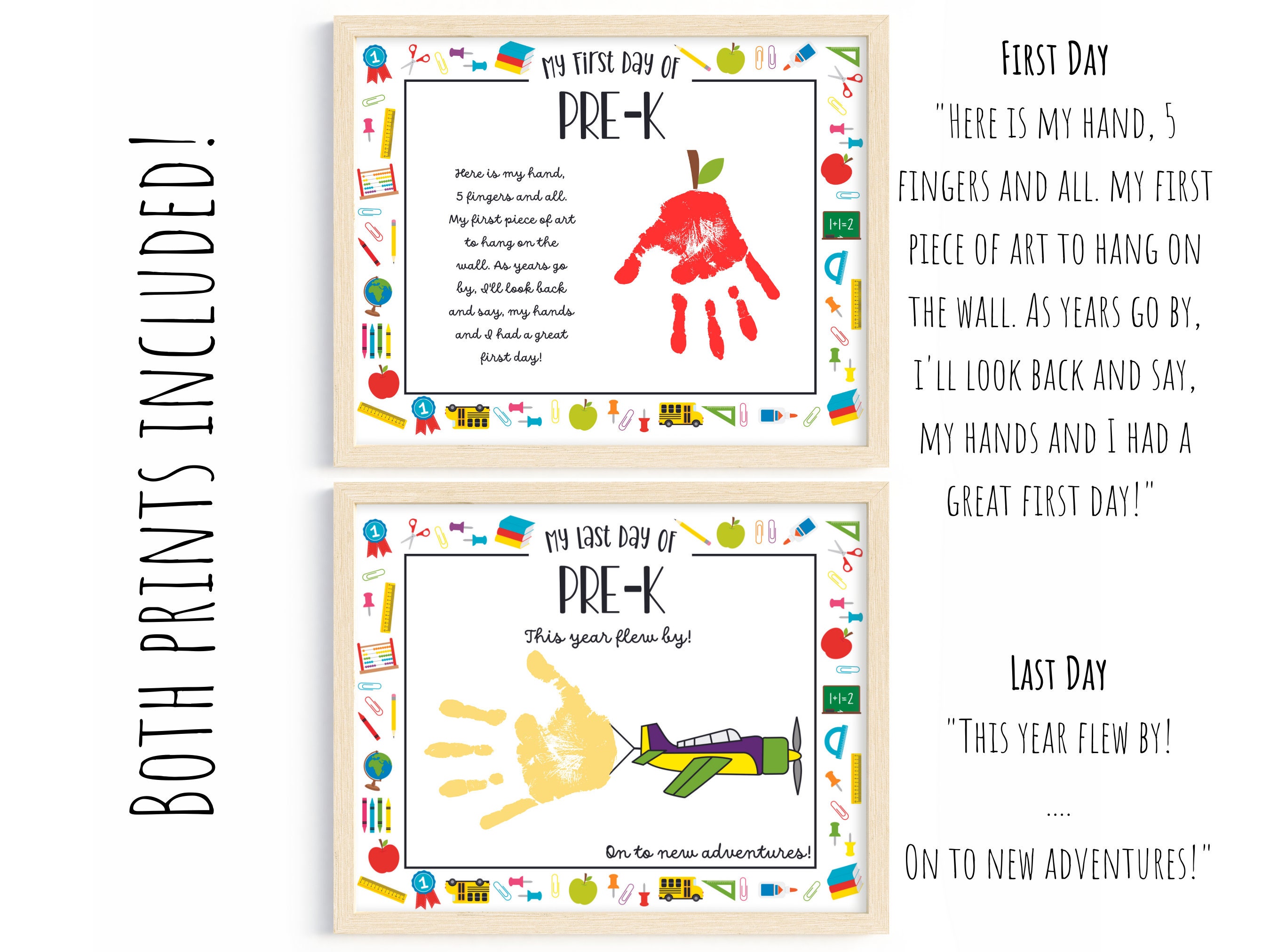 First Day of Pre K / Last Day of Pre K Handprint Art Kids Etsy