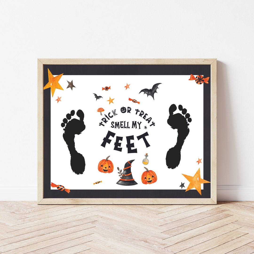 Trick or Treat Halloween Footprint Art, Halloween Craft for Kids, Footprint Craft for Babies