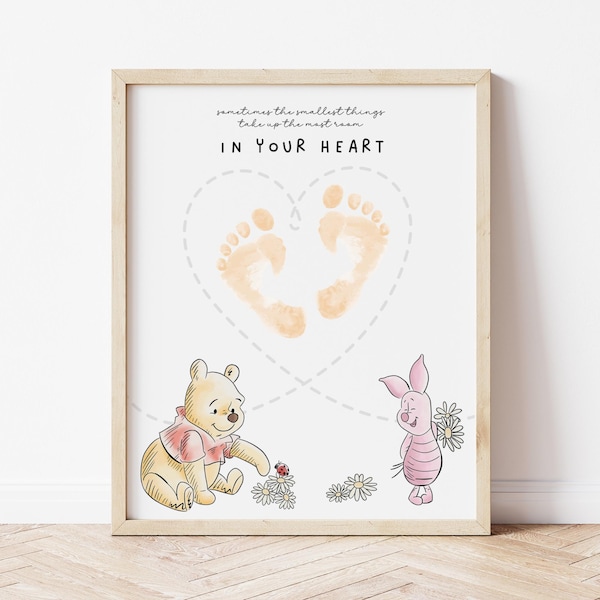 Winnie the Pooh Baby Keepsake: Winnie the Pooh Nursery Wall Decor, Baby Footprint Keepsake, Handprint Footprint Art, Gift for New Parent