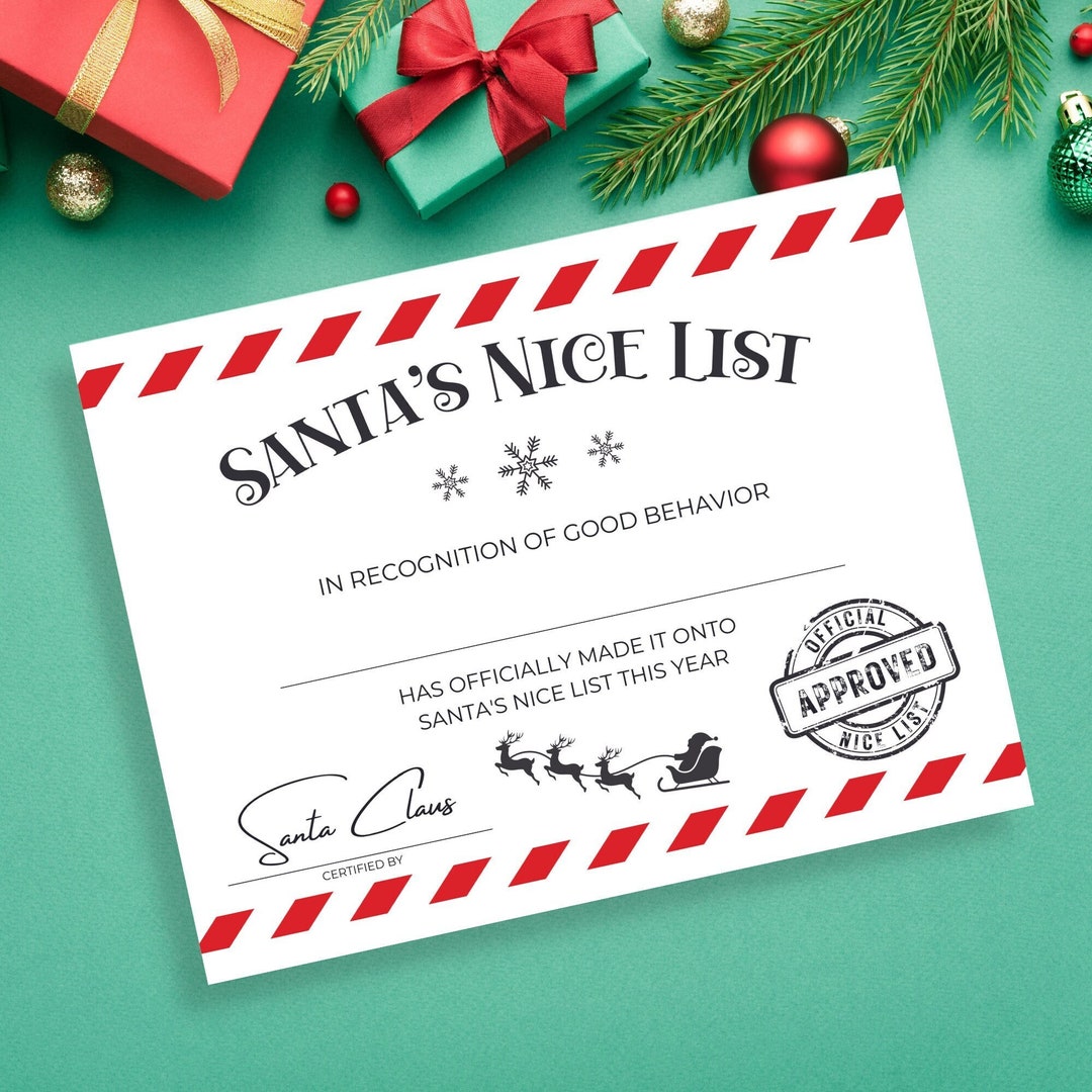 Nice List Certificate, Santa's Nice List Certificate, Santas Good List