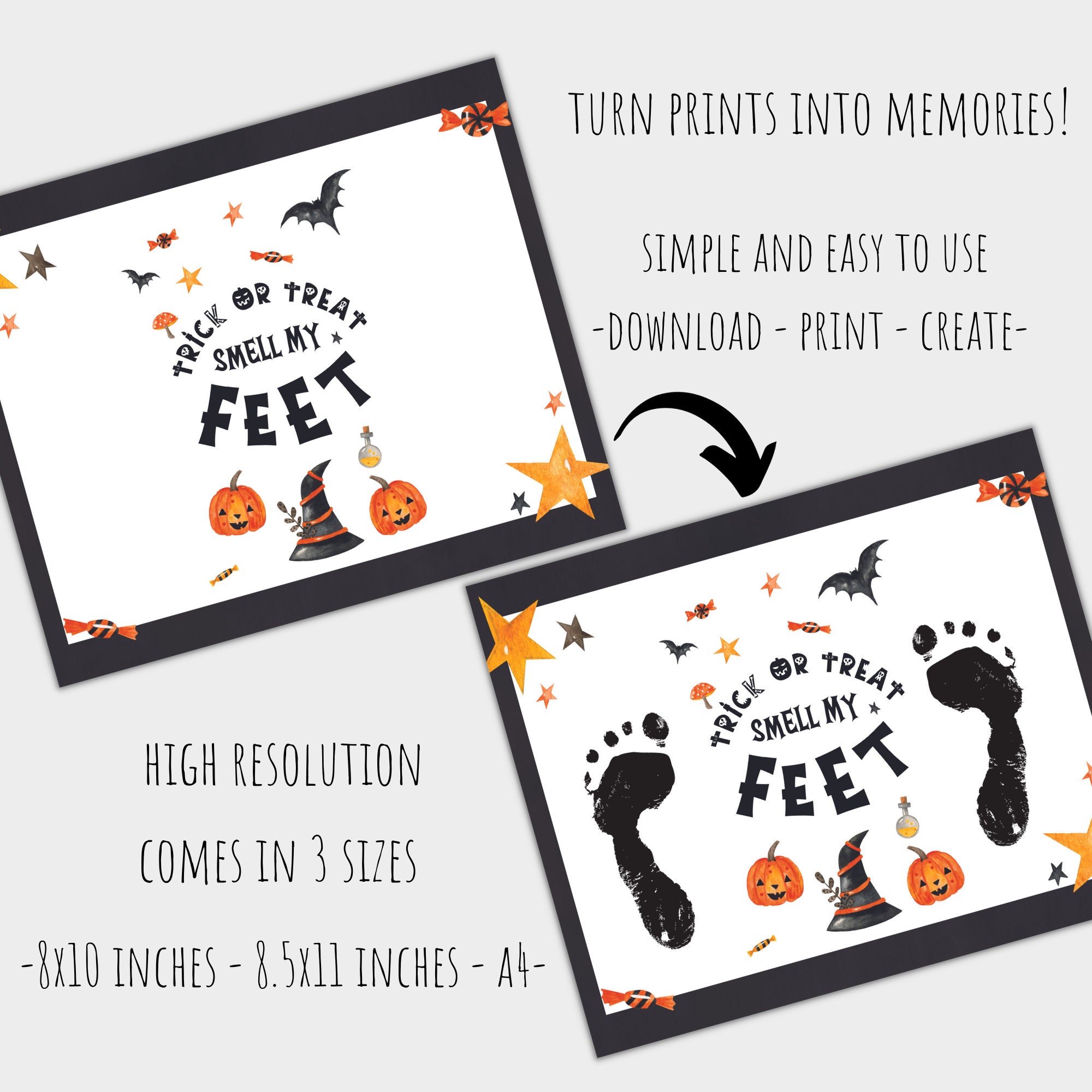 Trick or Treat Halloween Footprint Art, Halloween Craft for Kids ...