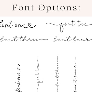 May include: Four different font options are shown in black ink on a white background. The fonts are labeled "font one", "font two", "font three", and "font four".