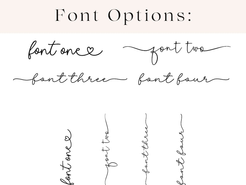 May include: Four different font options are shown in black ink on a white background. The fonts are labeled "font one", "font two", "font three", and "font four".