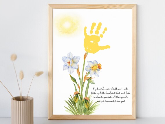 Handprint Art for Mother's Day Birthday Gift for Mom Grandma Aunt Flower Handprint Gift from Kids Printable DIY Keepsake Mothers Day Print