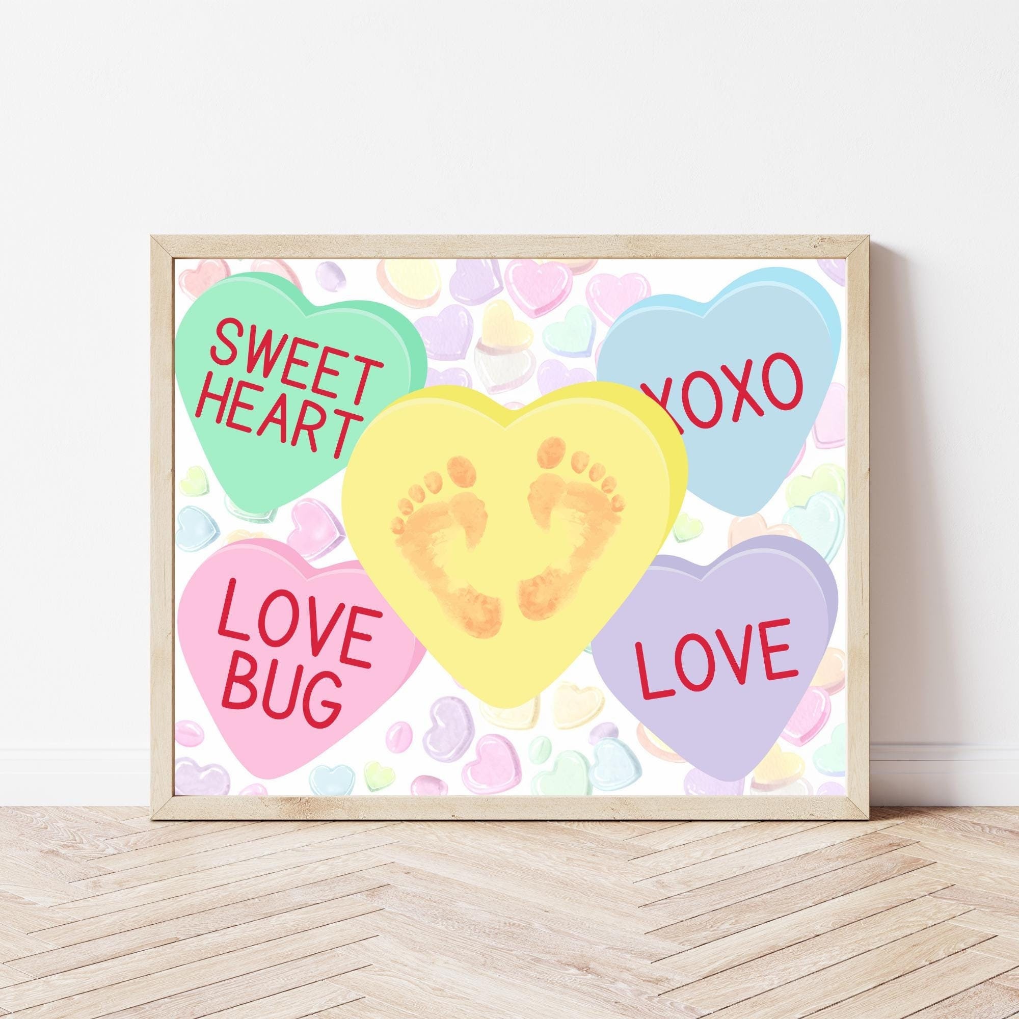 Candy Heart Valentine's Day Handprint Art, Footprint Craft for