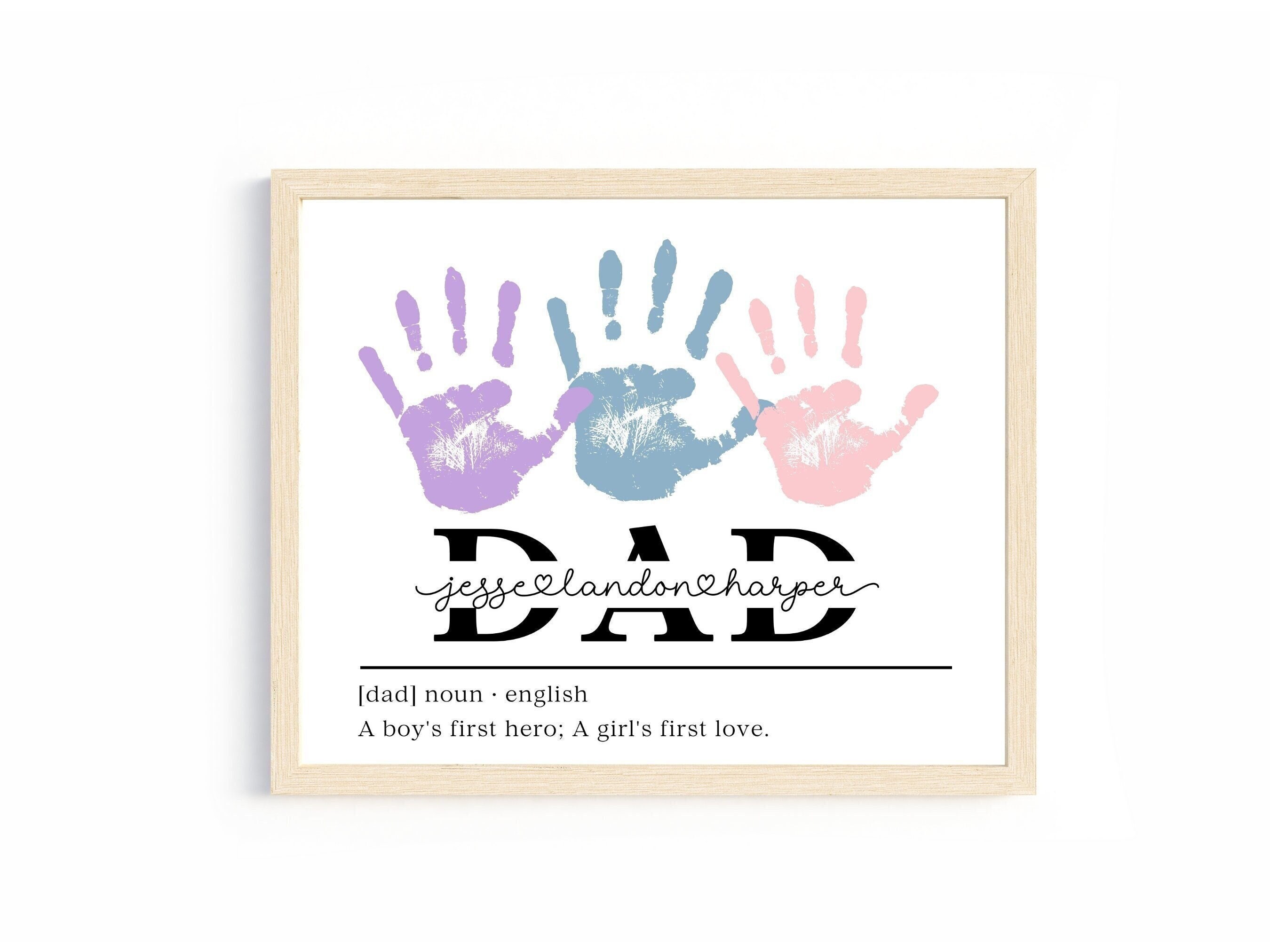 Personalized Handprint Art for Dad with Children's names DIY Fathers Day Gift Birthday Gift from Kids Baby Handprint Craft Keepsake for Dad