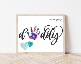 Handprint Art Printable Craft for Kids DIY Gift for Dad Birthday Fathers Day Baby Handprint Toddler Preschool Artwork Craft