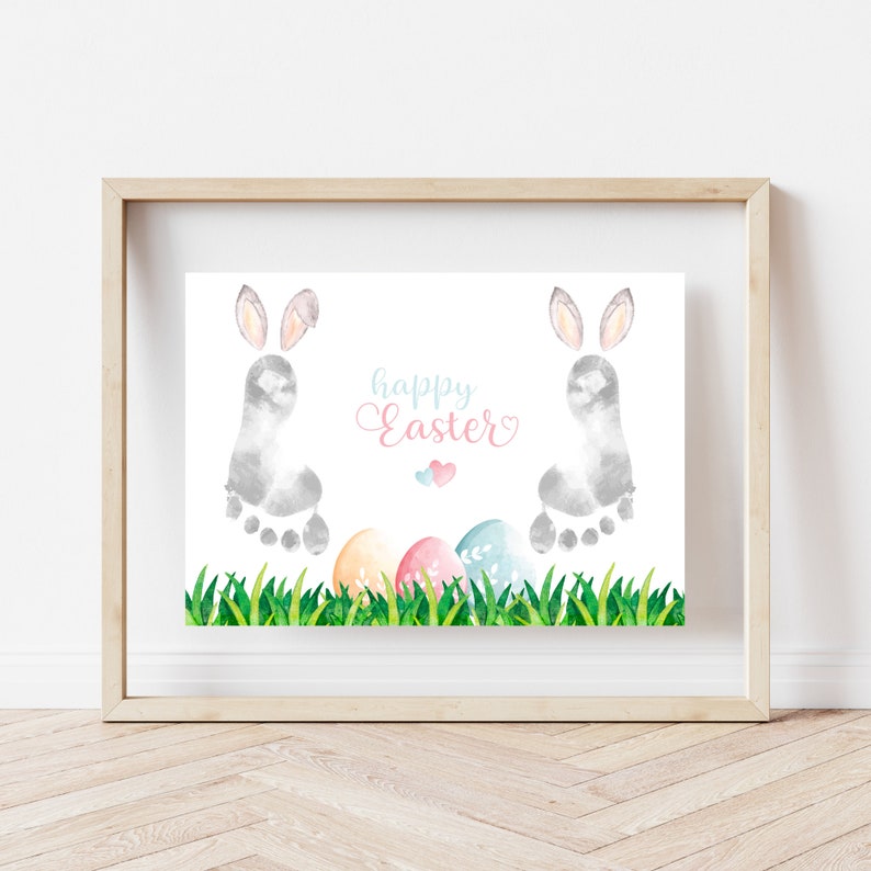 Easter Footprint Art, Bunny Footprint, Easter Handprint Craft Babies Toddlers Kids, Baby First Easter, Easter Gift, DIY Easter Decor image 2