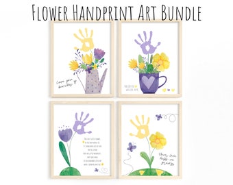 Flower Handprint Art Bundle- DIY Gift from Baby, Toddler, Kids Printable Gift for Mom Dad Grandparents Aunt, Handprint Craft Baby Keepsake