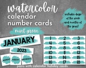 Watercolor Calendar Number Cards, Classroom Decor (PDF)
