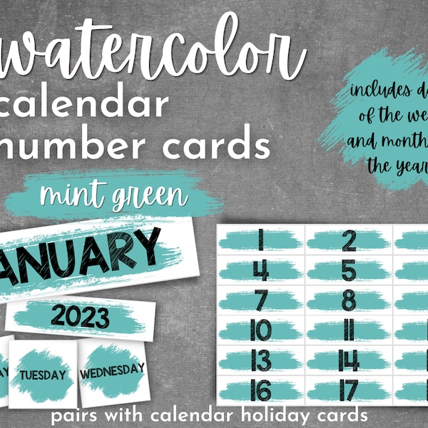 Classroom calendar number cards includes days of the week, months, year for pocket charts; childcare centers , homeschool, morning routine