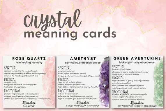 Printable Crystal Meaning Cards, Gemstone Properties (digital
