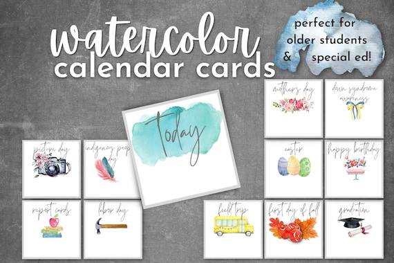 Watercolor Classroom Calendar Cards for Pocket Chart, Holidays, Events, for  Elementary, Middle, High School, Special Education, Home School - Etsy