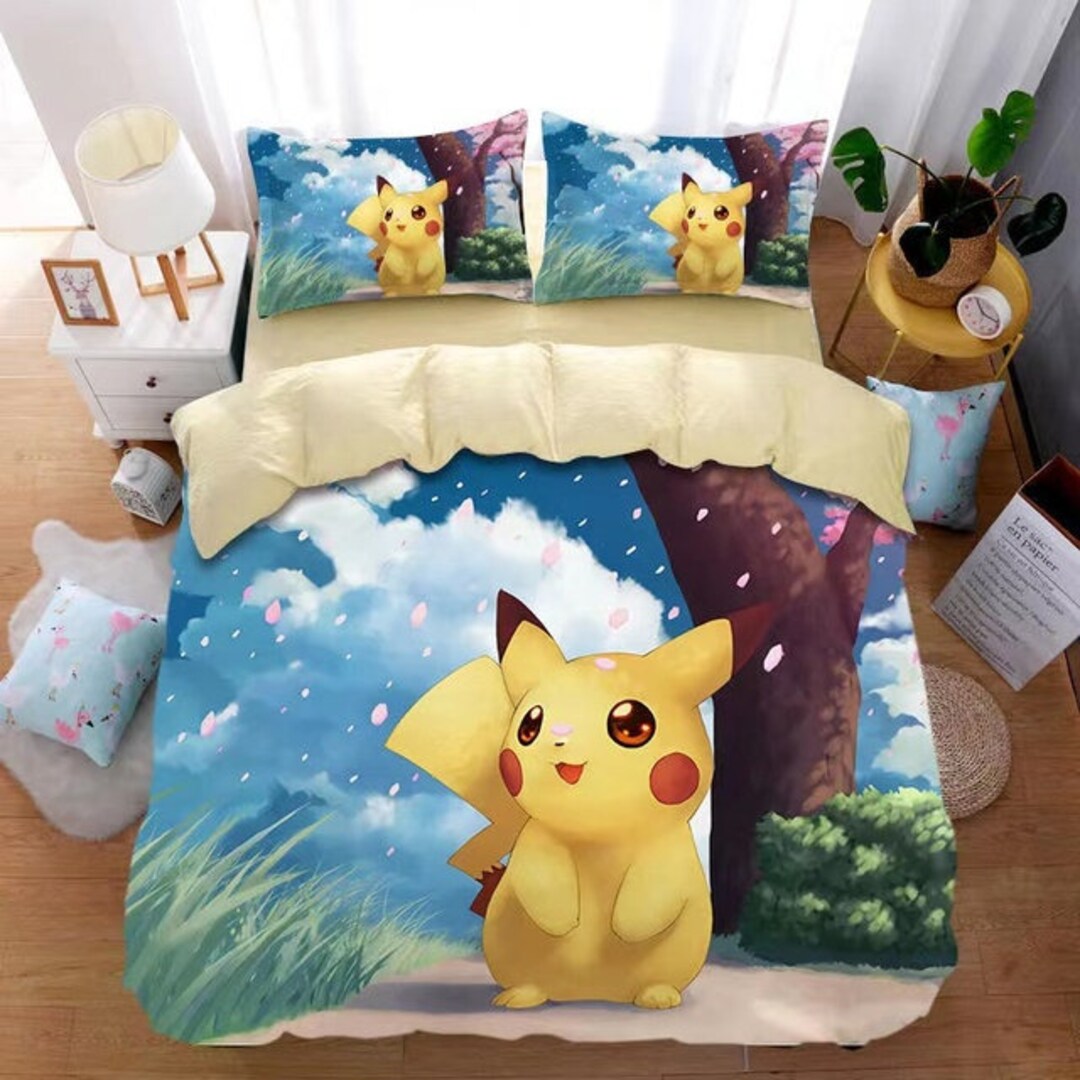 Pokemon Duvet Pikachu Bedding Set Twin Queen King Sizes 2 Etsy