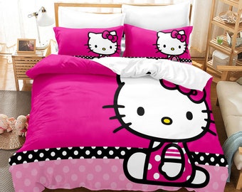 Rock Music Hello Kitty Duvet Cover Pillowcase Twin Queen Bedding Set Quilt  Cover