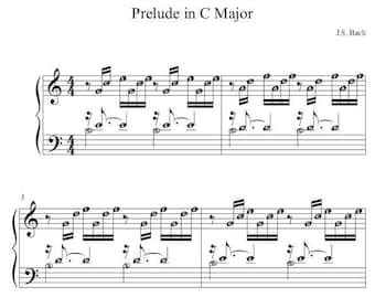 Easy-to-Read Prelude no. 1 in C Major by J.S. Bach with Easy to Read Letters