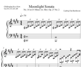 Easy-to-Read Beethoven Moonlight Sonata 1st mov. with Note Names