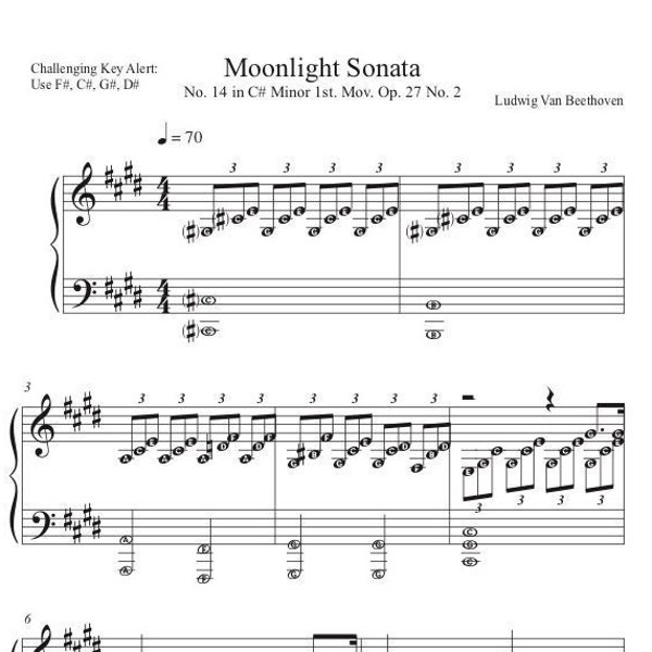 Easy-to-Read Beethoven Moonlight Sonata 1st mov. with Note Names