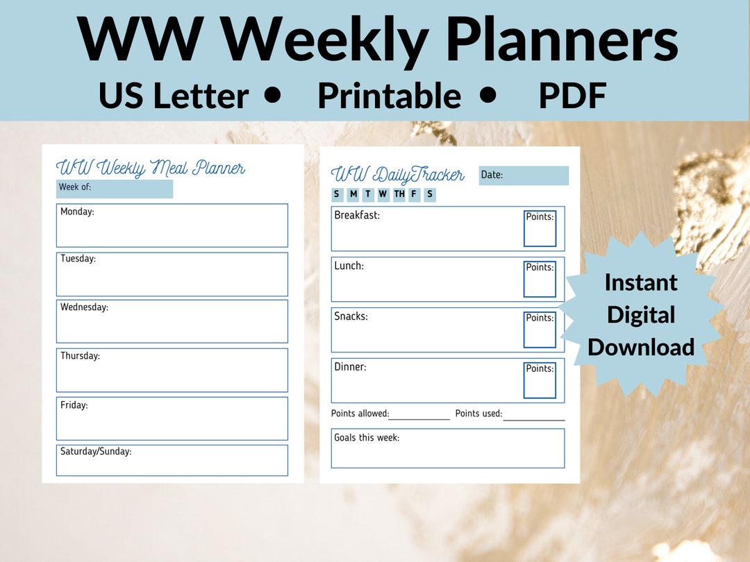 Weight Watcher Planner Printable Weight Watchers Daily - Etsy