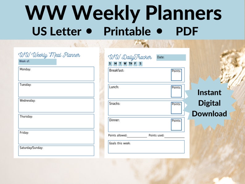 Weight Watcher Planner Printable Weight Watchers Daily - Etsy