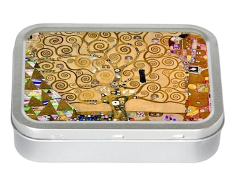 Gustav Klimt Tree of Life Aluminium Tobacco Tin: Hand Printed Storage Box