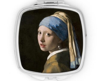 Girl with Pearl Earring Compact Mirror: Handmade Art Gift