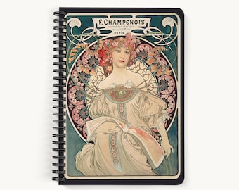 Alphonse Mucha A5 Notebook: Vintage Art Nouveau Reverie with Lined pages