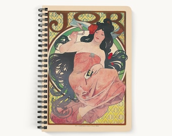 Alphonse Mucha JOB Notebook, Art Nouveau Journal, A5 Spiral Notepad, Art Stationary Gift