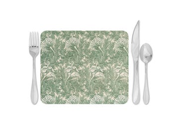 William Morris Tulip Placemat & Coaster Set: Hand-Printed MDF Wood