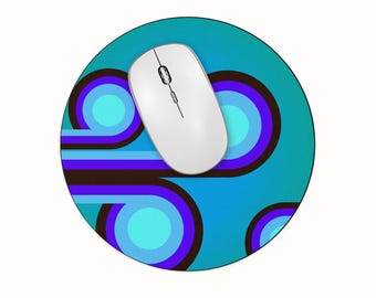 Geometric Mouse Mat, Retro Non Slip Mouse Pad, Round or Rectangle - Mod Desk Accessory