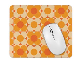 Retro Orange Mouse Pad: Non-Slip Rubber Base, Handmade Desk Accessory