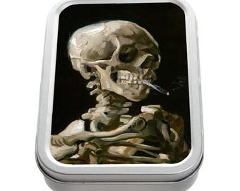 Van Gogh Skeleton Tobacco Tin: Hand Printed Aluminium Storage Box
