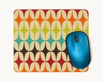 Retro 70s Mouse Mat, Mid Century Geometric Mouse Pad, Colourful Mod Desk Accessory