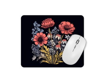 Bohemian Wildflower Bouquet Mousepad Mouse Mat Desktop Gift Office Decor