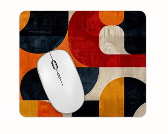Retro Geometric Mouse Mat, Mid Century Modern Desk Accessory, Neoprene Rubber Base
