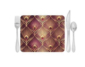 Art Deco Placemats: Hand Printed Vintage Floral Design