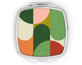 Retro Abstract Compact Mirror Vintage 1960s 1970s Art Pretty Gift