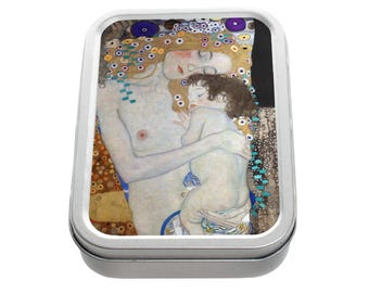 Gustav Klimt Art Print Tobacco Tin: Silver Aluminium Storage Box