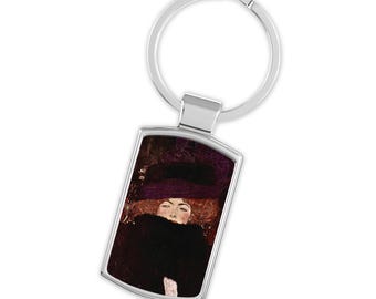 Gustav Klimt 'Lady in Black Hat' Keyring - Handmade Art Keychain, Gift Boxed