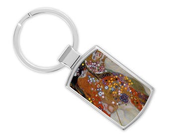 Gustav Klimt Water Serpents Keyring: Luxury Art Keychain, Gift Boxed