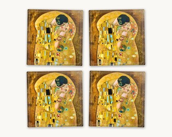 Gustav Klimt The Kiss Coasters: Art Gifts for Home, Round or Square, Glass or MDF