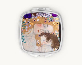 Gustav Klimt Mother & Child Compact Mirror, Art Nouveau Pocket Mirror, Vintage Art Gifts Women